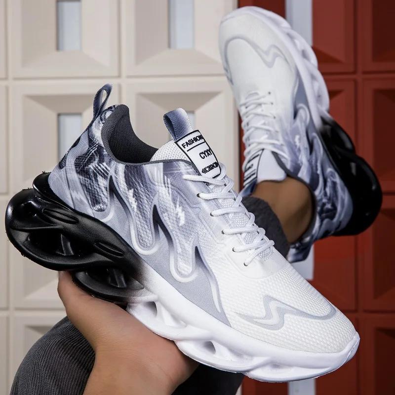 Мужская повседневная спортивная обувь, дышащая, легкая, с принтом пламени, спортивная обувь, летняя, для тенниса, бега, походов, для мужчин