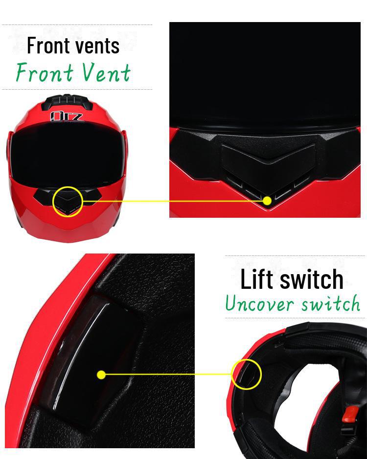 ORZ Double Lens Flip-Up Electric Car Helmet - Anti-Fog, Unisex, Four Seasons, Semi-Motorcycle