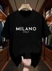 Latest model Italian style Milan letter print trendy Unisexs shortsleeved 100 pure cotton Tshirt top
