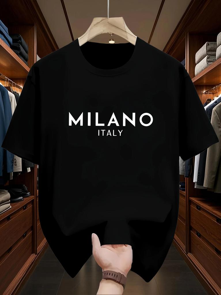 Latest model Italian style Milan letter print trendy Unisexs shortsleeved 100 pure cotton Tshirt top