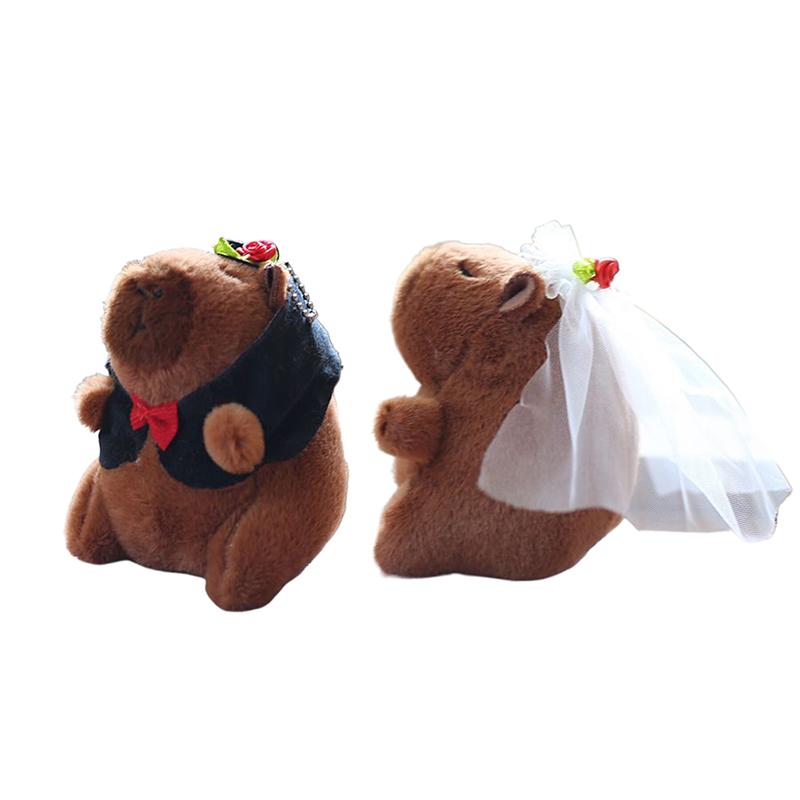 Cute Wedding Dress Capibala Pendant Plush Toy Doll Keychain Bag Accessories Kawaii Doll Plush Keychain Car Key Pendant