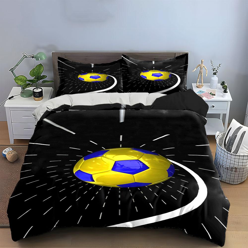 Yellow-blue soccer ball pattern. Bedding sets Duvet cover sets Duvet covers Pillowcases(1 * Duvet Cover 2 * Pillowcases without duvet insert)