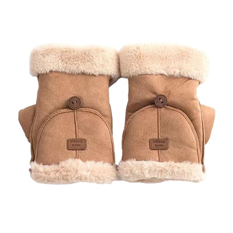 Winter Cycling Gloves Suede Warm Gloves Flip Cover Half Finger