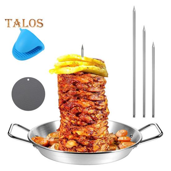 Вертикальный шампур Al Pastor для гриля Подставка для шампура из нержавеющей стали 9 дюймов с 3 съемными шипами Бразильская вертикальная подставка для вертела Держатель для шаурмы