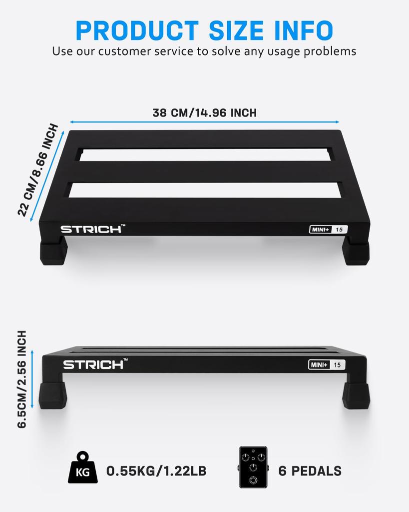 STRICH Mini 15+ Guitar Pedal Board, Aluminum Alloy, 0.55kg, Ultra-Lightweight, 38x22cm, with Carry Bag