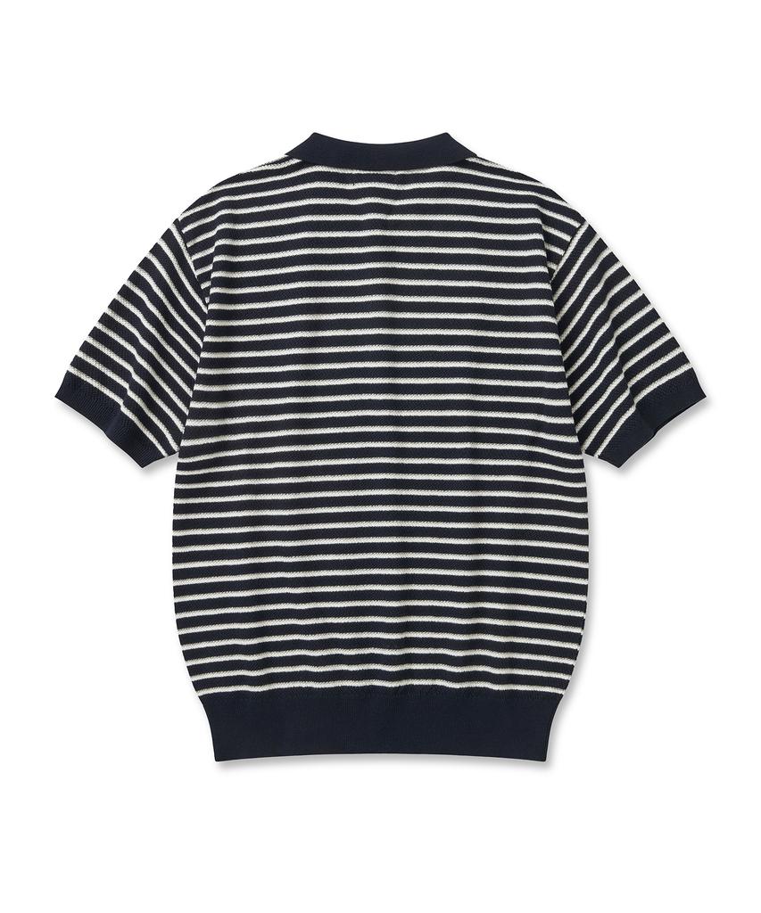 CUZNELLO Multi-Stripe Polo Short Sleeve Knit_Navy