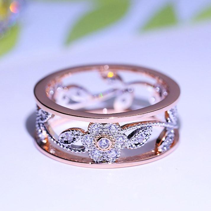 Elegant Women Classics Fashion Flower Plating Zircon Wedding Ring For Timeless Beauty