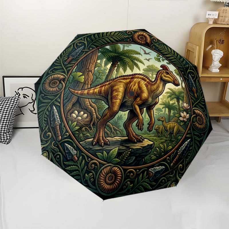Prehistoric Dinosaur Realm pattern umbrella, portable and foldable design, 8 ribs, a casual accessory for Halloween, Christmas, and birthday gifts.