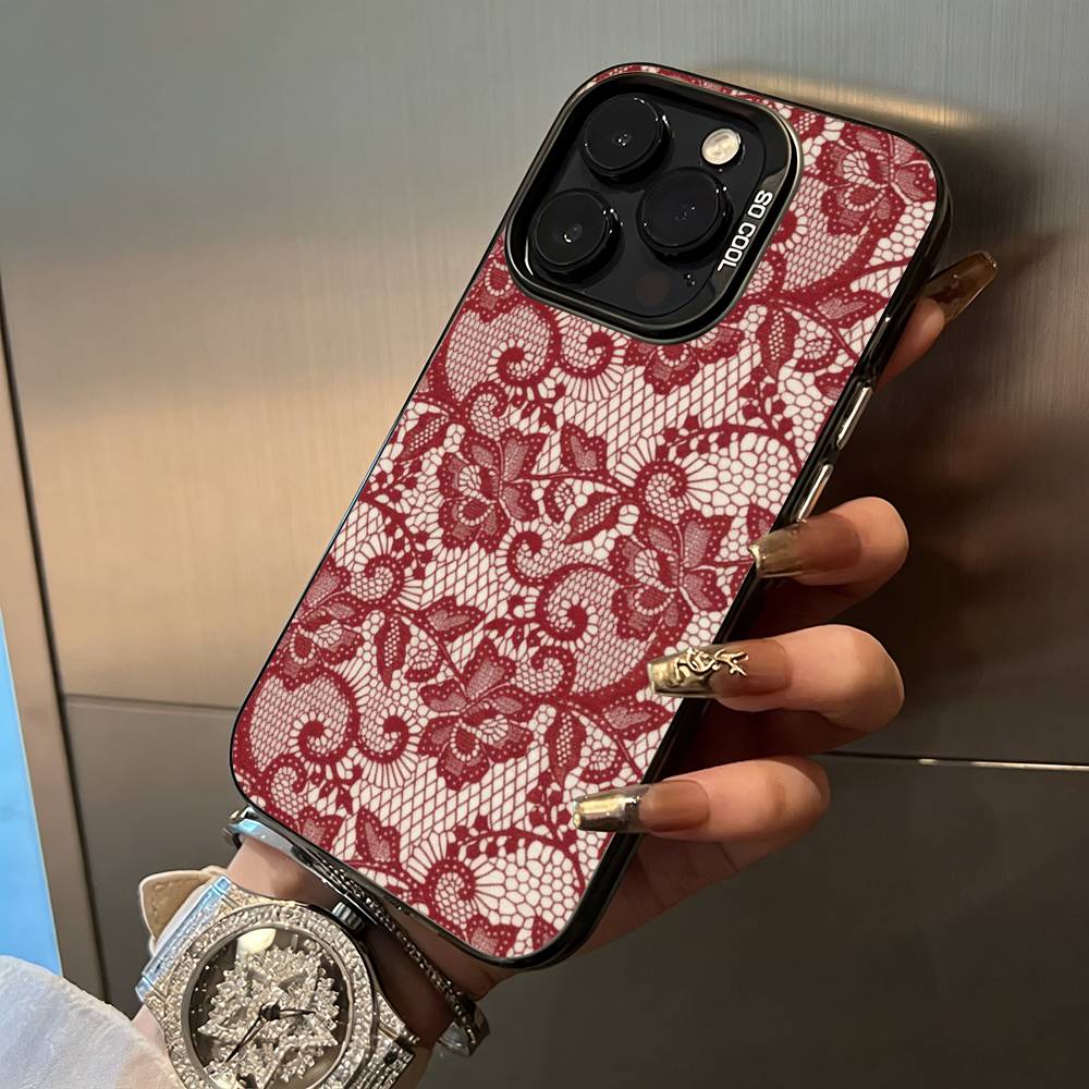 Чехол для телефона с принтом в виде кружева L для iPhone 17, 16, 15, 14, 13, 12, 11 Plus Pro Max Цветной серебристый чехол для телефона