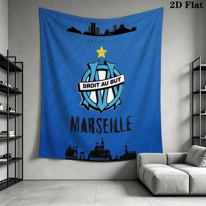 Olympique de Marseille Wall Tapestry Aesthetic Wall Hanging Printed Fabric Blanket Decorative Tapestries for Bedroom Living Room Home Decor