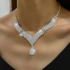 2Pcs Fashionable Rhinestones Necklaces Earrings Jewelry Set Women'S Wedding Accessories Gift