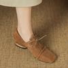 Мода 2025 Новые женские туфли-лодочки из овечьей замши, обувь с квадратным носком и низким каблуком, повседневная обувь на шнуровке, обувь ручной работы 34-42, женские каблуки