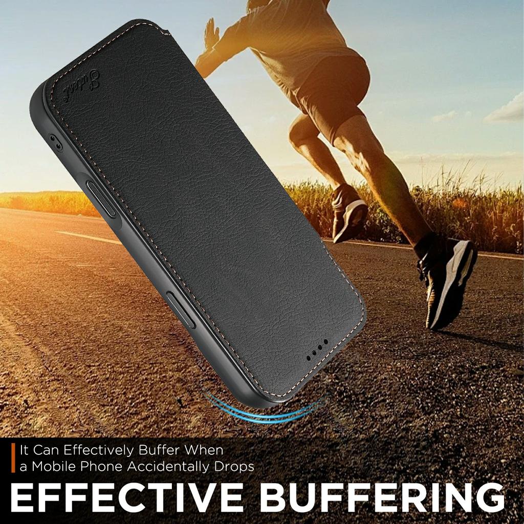 SUTENI J06 Чехол для iPhone 17 Air Кожаный чехол-кошелек с текстурой личи, совместимый с MagSafe