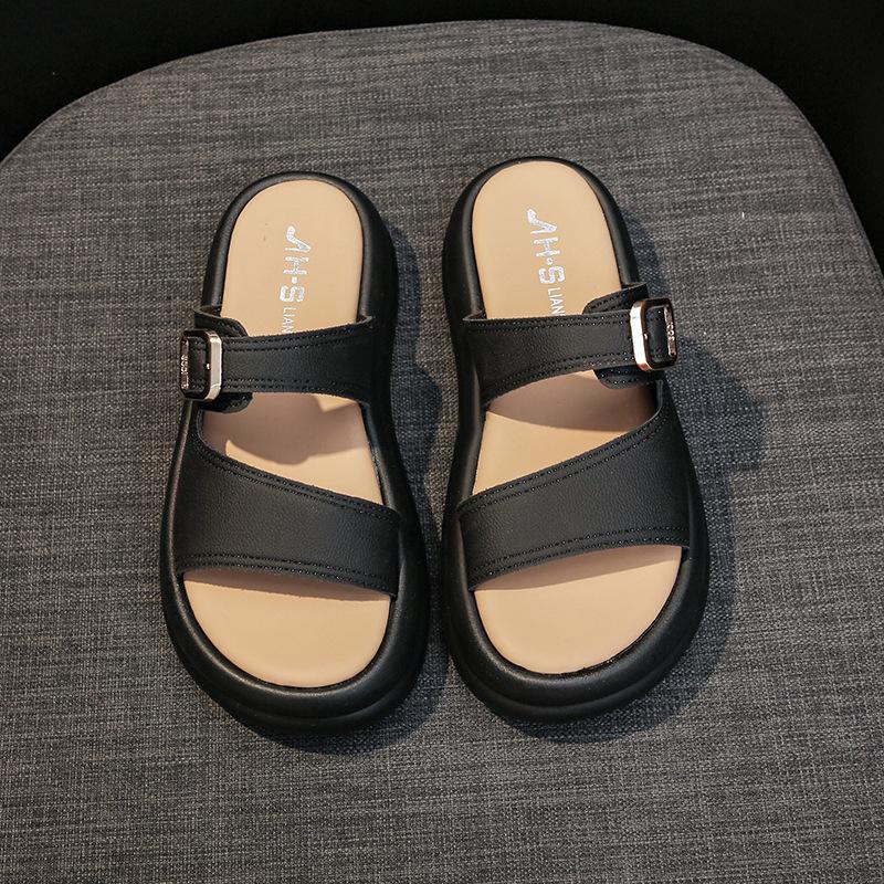 Тапочки на толстой подошве, женская летняя одежда 2024 года, новая корейская версия, полуоблегающие, в стиле феи, повседневные мягкие сандалии на плоской подошве