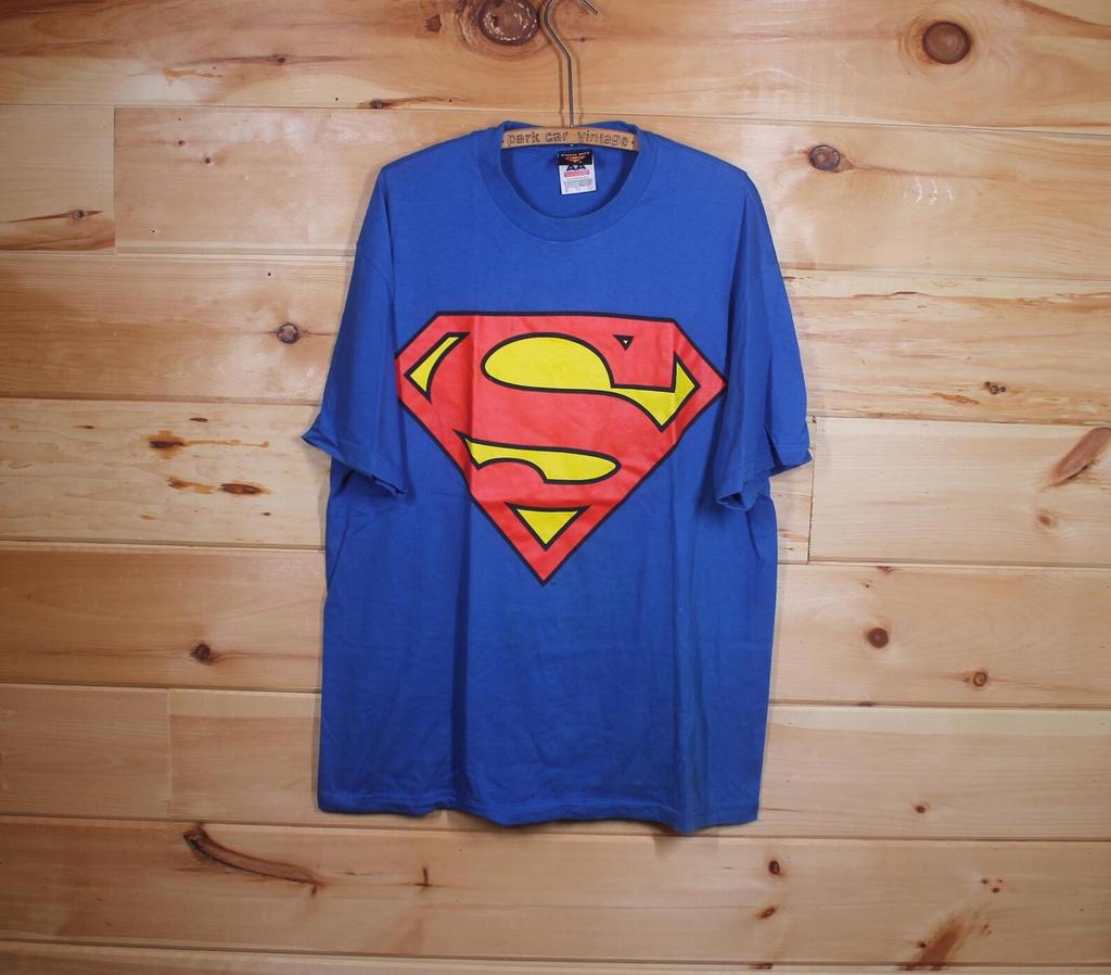 Vintage Superman Warner Bros DC Comics 2001 Blue T-Shirt Adult Size XL