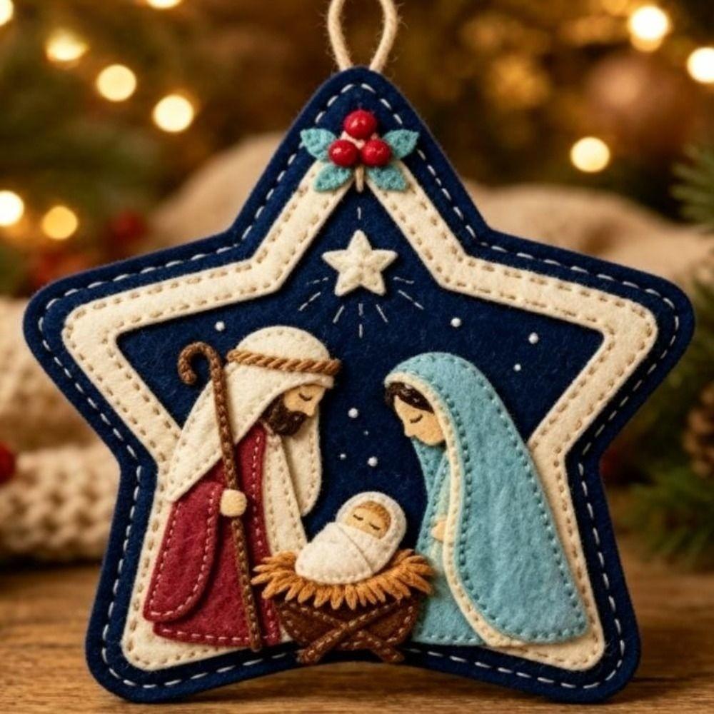 Xmas Tree Nativity Scene Felt Pendant Home Decor Christmas Tree Ornament Car Decor