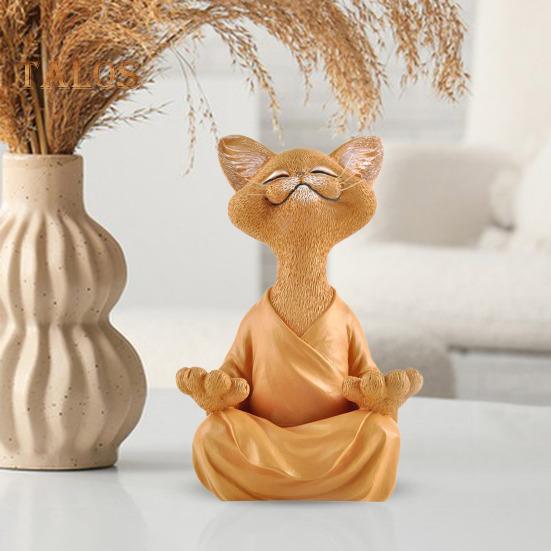 Meditating Cat Figurine Resin Zen Cat Sculpture Sit In Meditation Cat Ornament for Yoga Living Room Bedroom Office Gift for Cat Lover