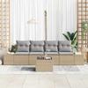 5 Piece Sofa Set with Cushions Beige and Light Grey Poly Rattan
