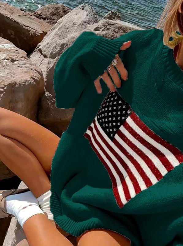 American Retro Star Flag Knit Pullover Sweater
