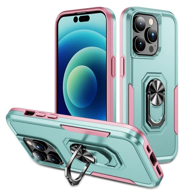 Armor Shockproof Magnetic Ring Phone Case For iPhone 13 11 12 14 Pro Max XR X XS Max 13Pro Hard PC Ring Holder Bumper Back Cover