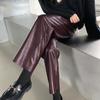 Autumn Winter PU Faux Leather Women's Wide Leg Pants High Waist Female Casual Loose Ankle Length Trousers