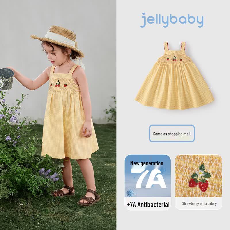 JELLYBABY Платье на бретельках в французском стиле с принтом клубники для девочек