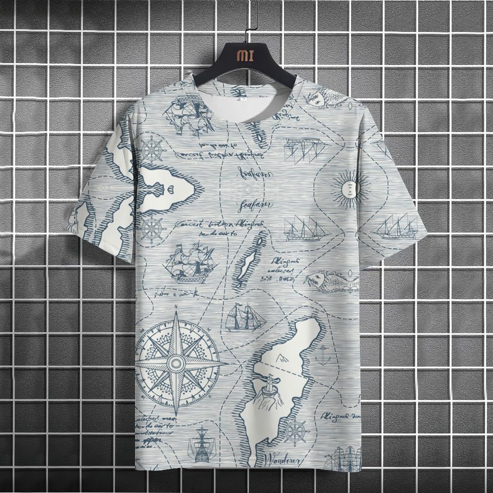 Футболка с принтом для мужчин с рисунком компаса, топы с коротким рукавом, летняя новая повседневная мужская одежда, модная повседневная уличная одежда, футболки, топы