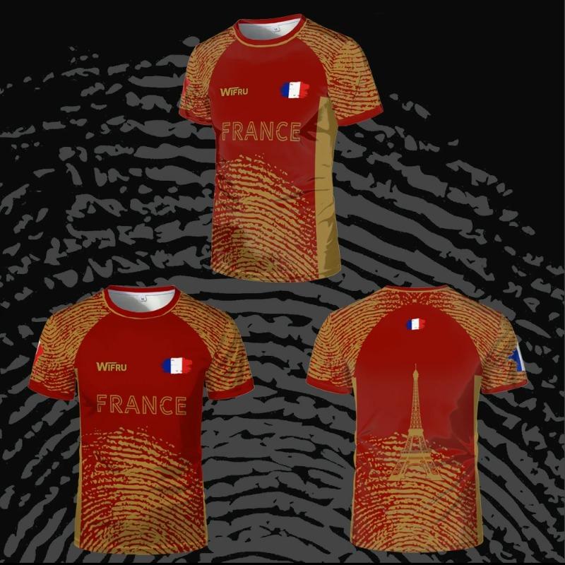 Новая футболка с 3D-принтом Французский футбол Мужская Спортивная Уличная Дышащая с принтом Эйфелевой башни Модная Футболка с коротким рукавом Топ