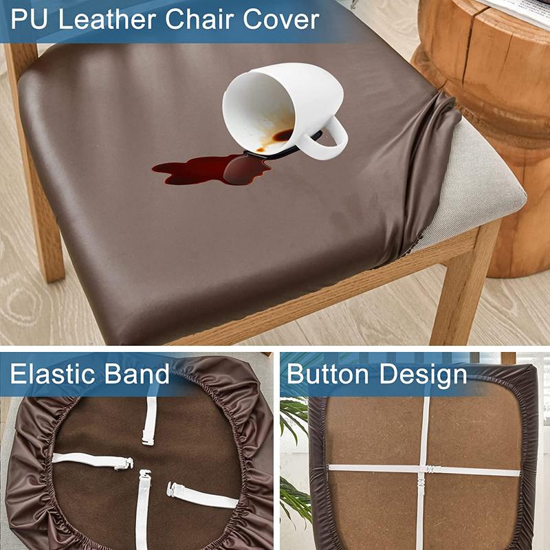 100% Waterproof PU Dining Chair Covers Elastic Solid Stretch Slipcovers Protector For Kitchen Restaurant Chairs