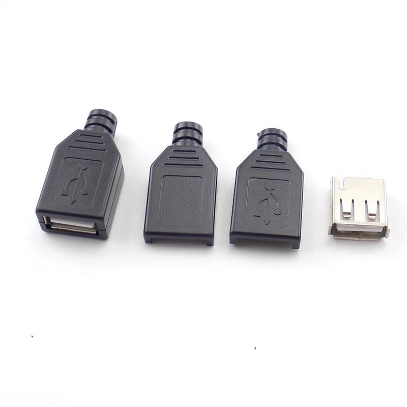 10 шт. DIY USB-разъем типа A женский USB 2.0 4-контактный адаптер гнездо для пайки с черной пластиковой крышкой