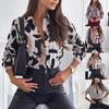 Ladies Spring Summer Lapel Leopard Striped Printed Long Sleeve All Match Blouse Shirt Top
