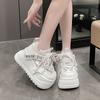 8CM Air Mesh Synthetic Leather Bling Casual Vulcanize Hollow Summer Chunky Sneakers Platform Wedge Flats Women Shoes