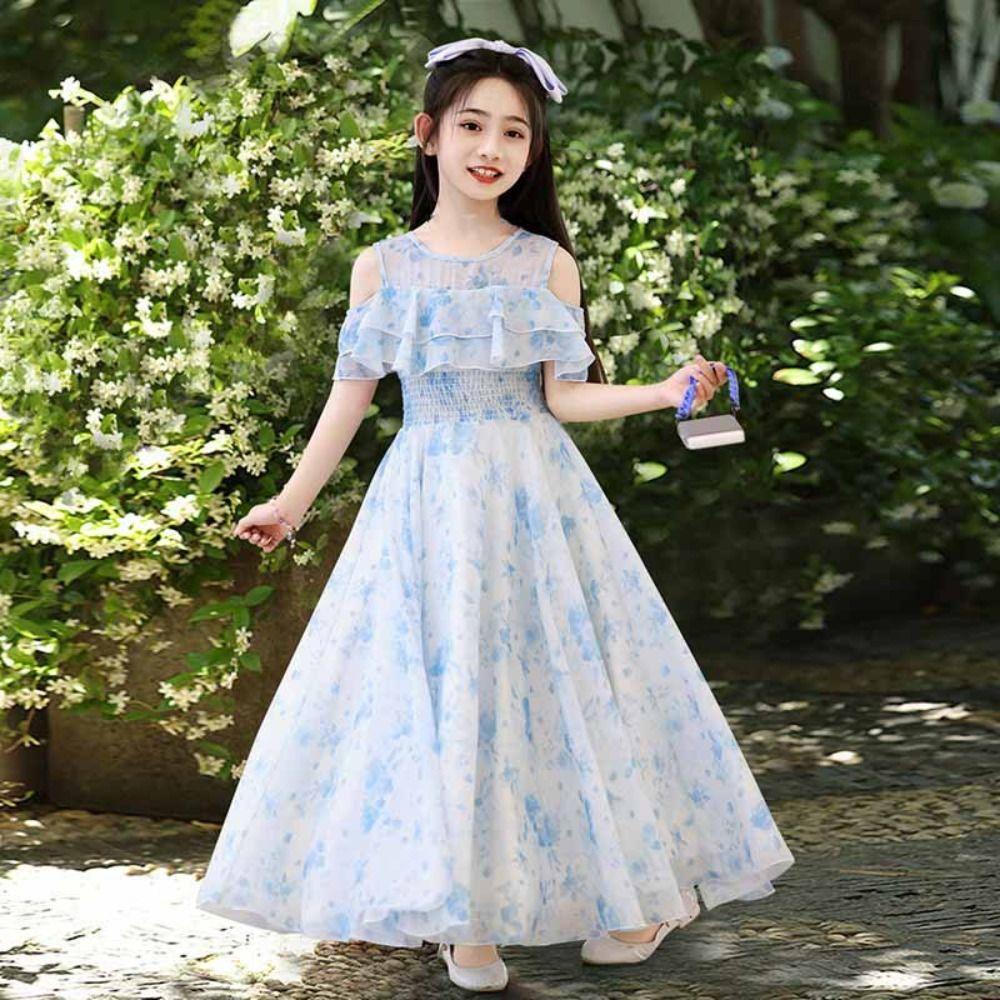 Teenagers Girls Chiffon Floral Dress Loose Children Princess Dress Summer Kids Dresses Holiday