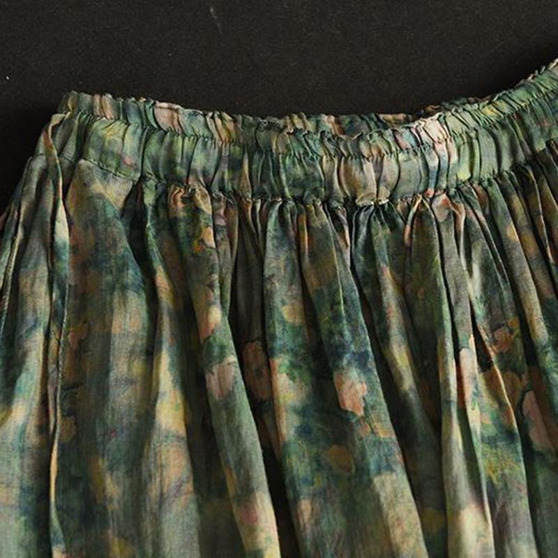 Длинная юбка с винтажным принтом из хлопка и льна с цветочным принтом, эластичная резинка на талии, летняя струящаяся женская юбка с литературным художественным лесом