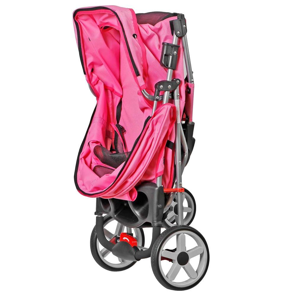 Pet Stroller, Cat/Dog Stroller with 3 Wheel, Strolling Cart, Travel Carrier with Storage Basket + Cup Holder (Pink)