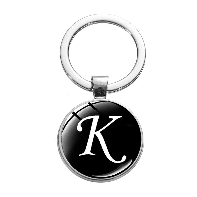 1PC A-Z Initial Name Letter Pendant Keychains Holder Round Alphabet Keyrings Art Photo Glass Cabochon Vintage Jewelry
