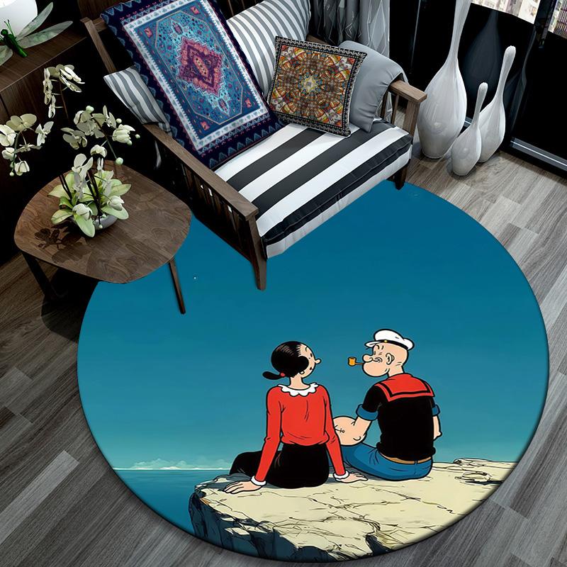 Popeye the Sailor Round Area Rug,Carpet Rug for Living Room Bedroom Sofa Playroom Decor,Non-slip Floor Mat