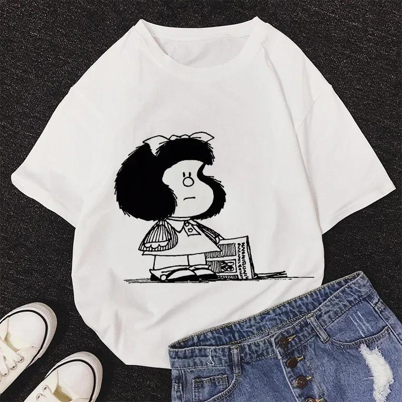 Mafalda Kawaii Graphic Print T-shirt Women Harajuku Aesthetic Pink Tops Y2k Casual Tshirt 2026 Newest Summer Fashion Female T Shirt