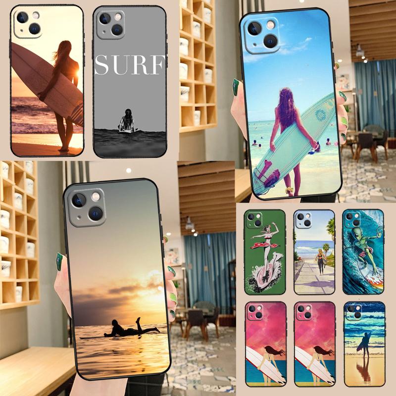 HAWAII BEACH SURF GIRL SURFING ART Phone Case For iPhone 17 Pro Max 16 15 11 13 12 14 Pro Max mini 15 16 Plus 16e 17 Air Cover