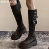 Модная кожаная женская обувь на массивном высоком каблуке, высокие ботинки до колена, на среднем каблуке, женская обувь, тренд 2025, модные зимние элегантные мотоциклетные ботинки, Mujer Botas