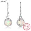 Blaike Vintage Round White Fire Opal Drop Earrings 100% 925 Sterling Silver October Birthstone Rainbow Hanging Dangle Earrings