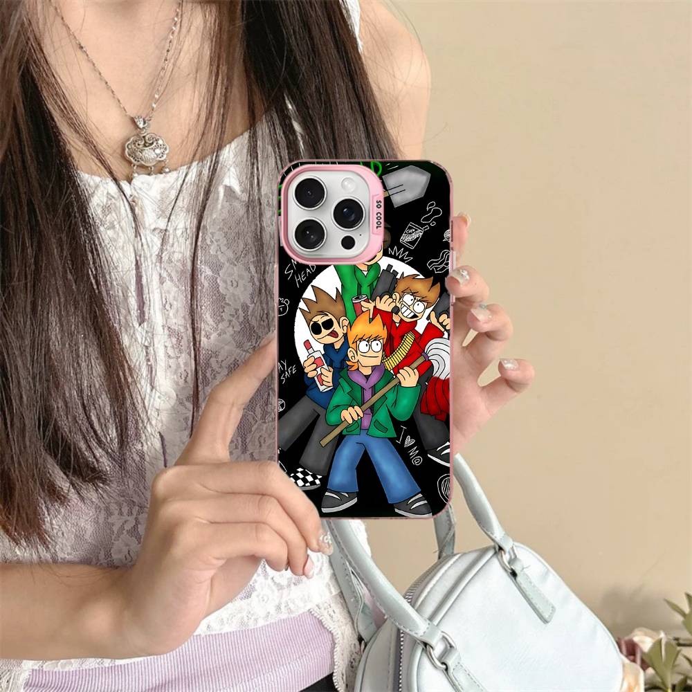 Мультяшный Милый Чехол Для Телефона E-Eddsworlds Для IPhone 17 16 15 14 11 12 13 Pro Max Plus Pro Цветной Серебристый Чехол