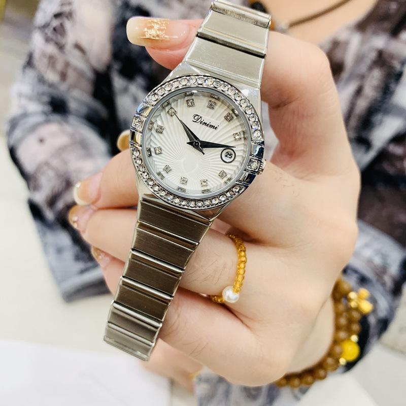 Watch Ladies Temperament Business Diamond Watch High Value Delicate Light Luxury Calendar Steel Belt Women'S Watch
