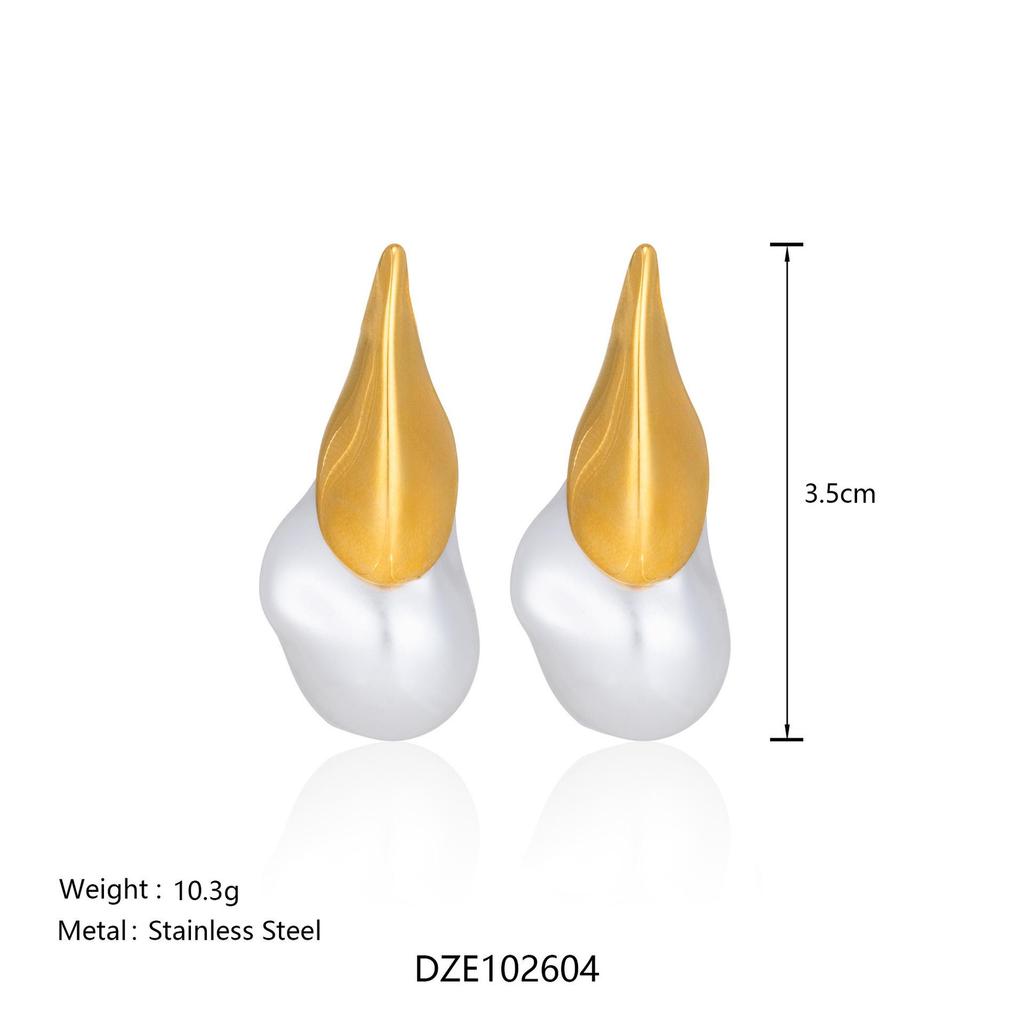 18K Gold-Plated Titanium Ethnic Patchwork Water Drop Earrings with Baroque Pearls