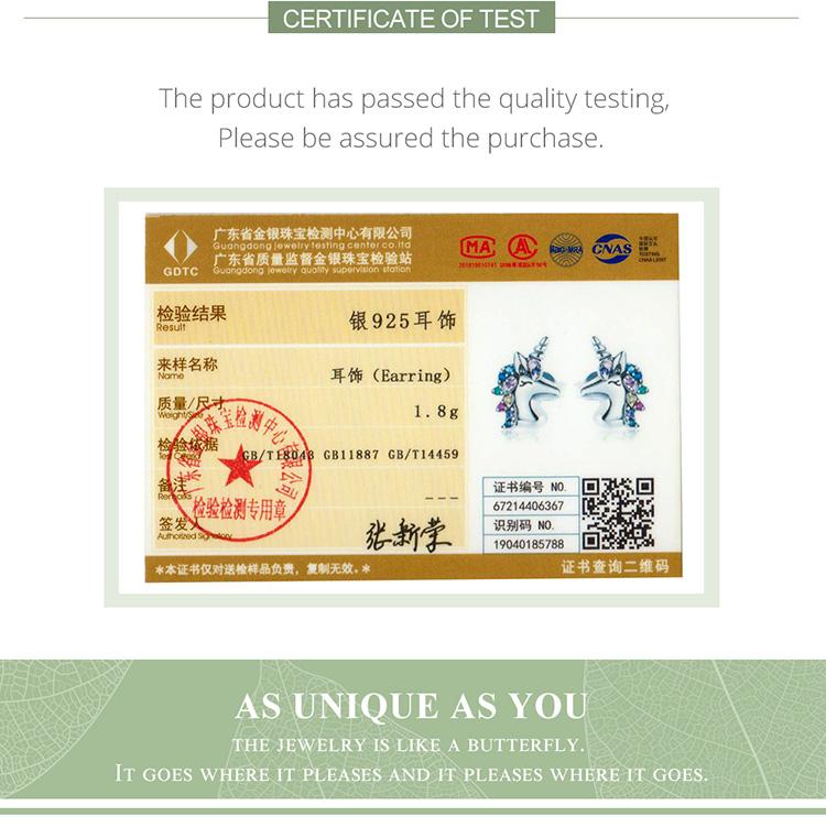 BAMOER стерлингового серебра 925 пробы острый рогатый конь Радуга красочный циркон милые пони серьги для женщин ювелирные изделия