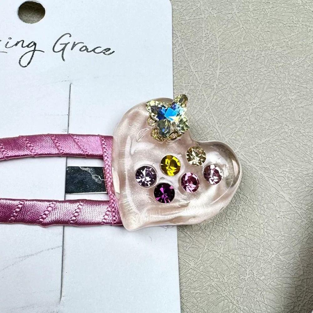 Love Acetate Hairpin Bangs Clip Heart Hair Clip Simple Rhinestones Hairpin Girls