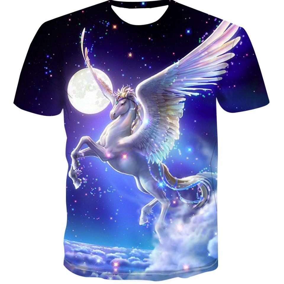 Summer New Unicorn Pegasus Animal Pattern 3D Digital Printing Round Neck Short Sleeve Personalized Trendy Men's T-shirt