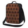 Royal Black Marble Brown Fleur De Lis Insulated Lunch Bag Picnic Lily Flower Symbol Leakproof Cooler Thermal Lunch Box Women Kid