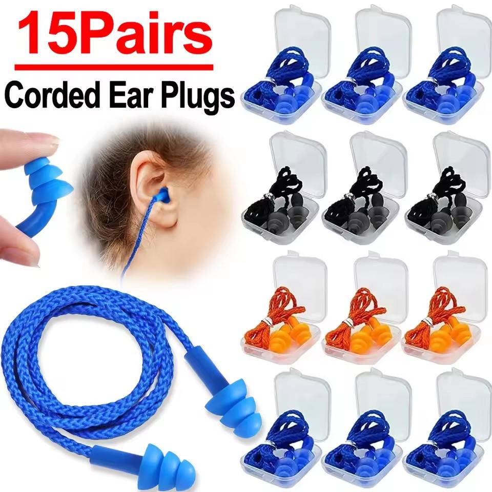 Reusable Silicone Earplugs Individually Wrapped Hearing Protection Sleep Noise Cancelling Ear Plug with Cord Anti-lost Earbuds