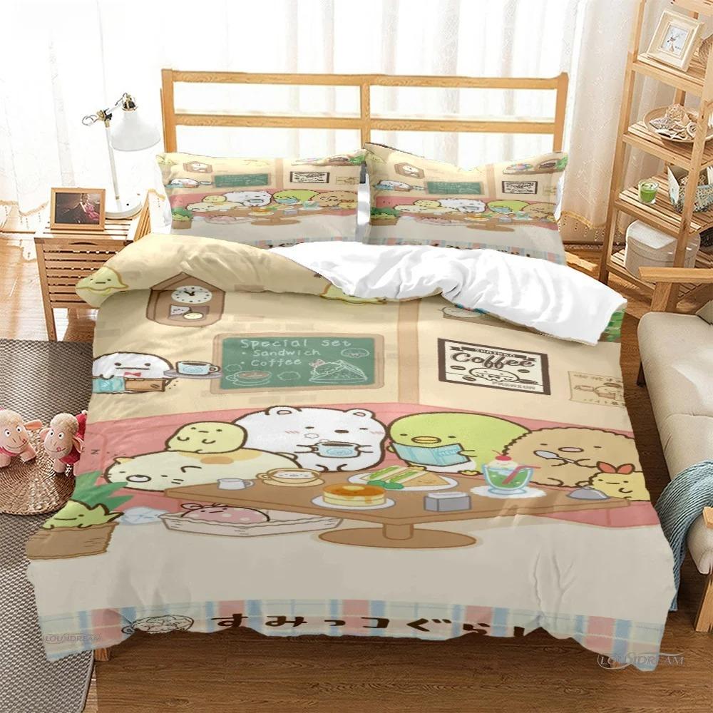 Мультяшный аниме Sumikko Gurashi Милый Пододеяльник Забавный Кавайный Постельный Комплект Мягкий Чехол для Одеяла и Наволочка Односпальный_Двуспальный_Королевский_Кинг